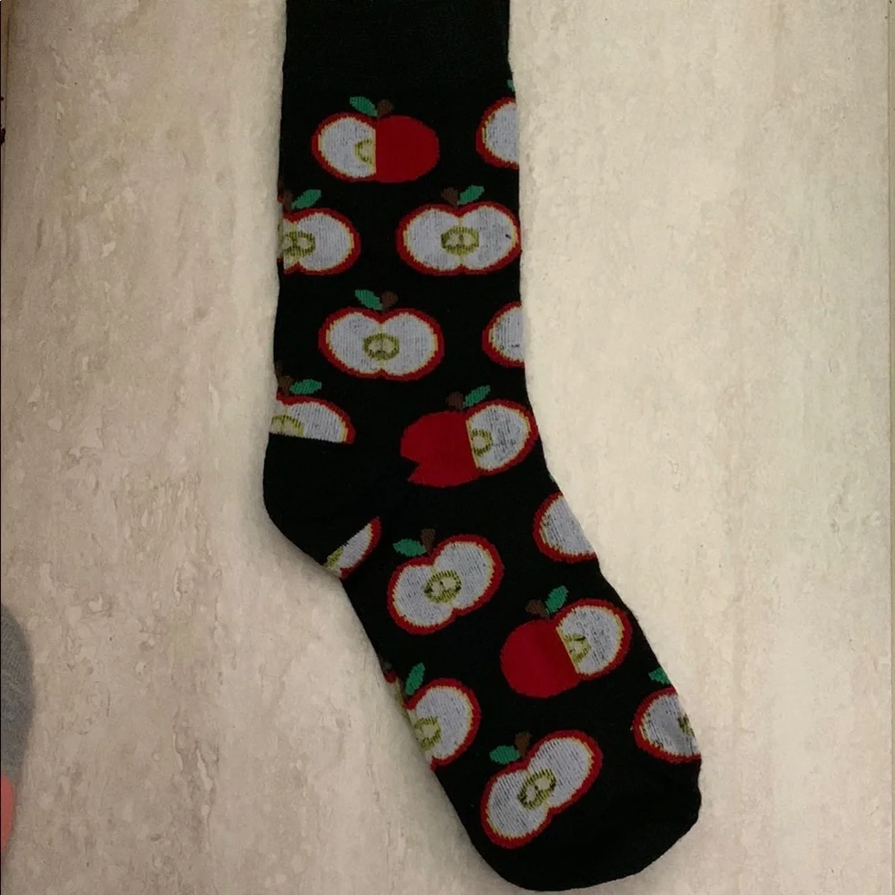 Apple Patterned Black Socks